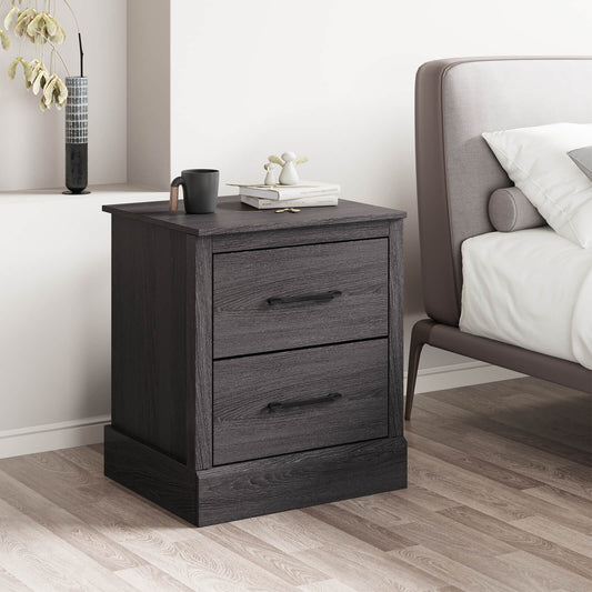 Compact Wood Floor Nightstand, Storage Drawers, Dark Gray