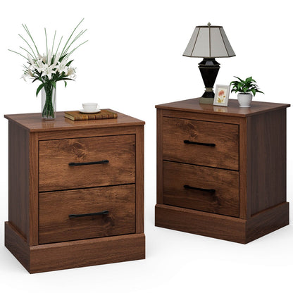 Wood Compact Floor Nightstand with Storage Drawers, Rustic Brown