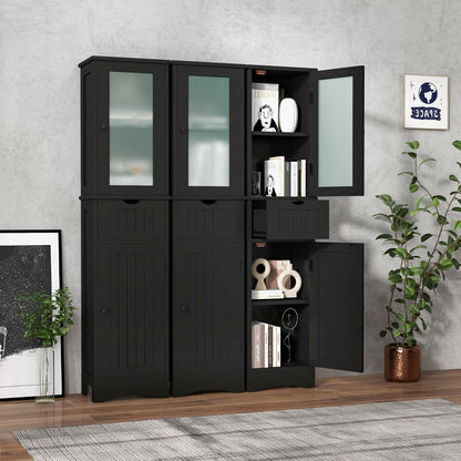 Tall Floor Storage Cabinet with 2 Doors and 1 Drawer for Bathroom, Black