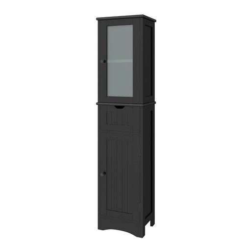 Tall Floor Storage Cabinet with 2 Doors and 1 Drawer for Bathroom, Black
