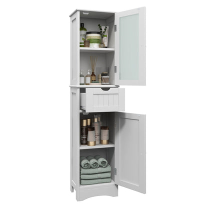Tall Floor Storage Cabinet with 2 Doors and 1 Drawer for Bathroom, White