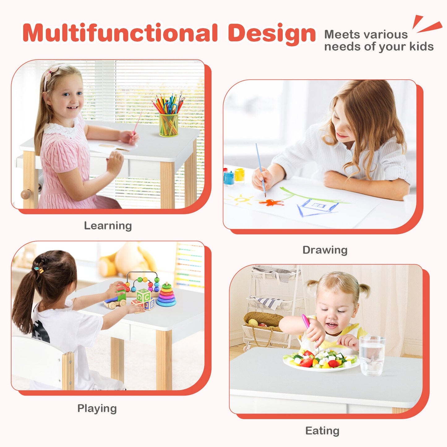 Kids Art Table And Chair Set, With Drawer And Paper Roll, White Kids Table & Chair Sets at Gallery Canada