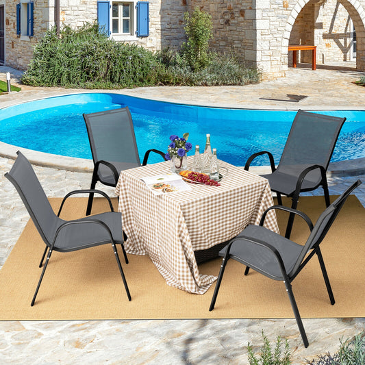 4 Pieces Stackable Patio Dining Chairs Set with Armrest, Gray Patio Dining Chairs Gray at Gallery Canada