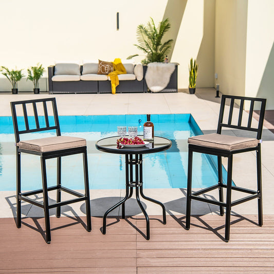 Set of 2 Patio Bar Chairs with Detachable Cushion and Footrest-Vertical Stripes, Black Bar Stools Vertical Stripes at Gallery Canada