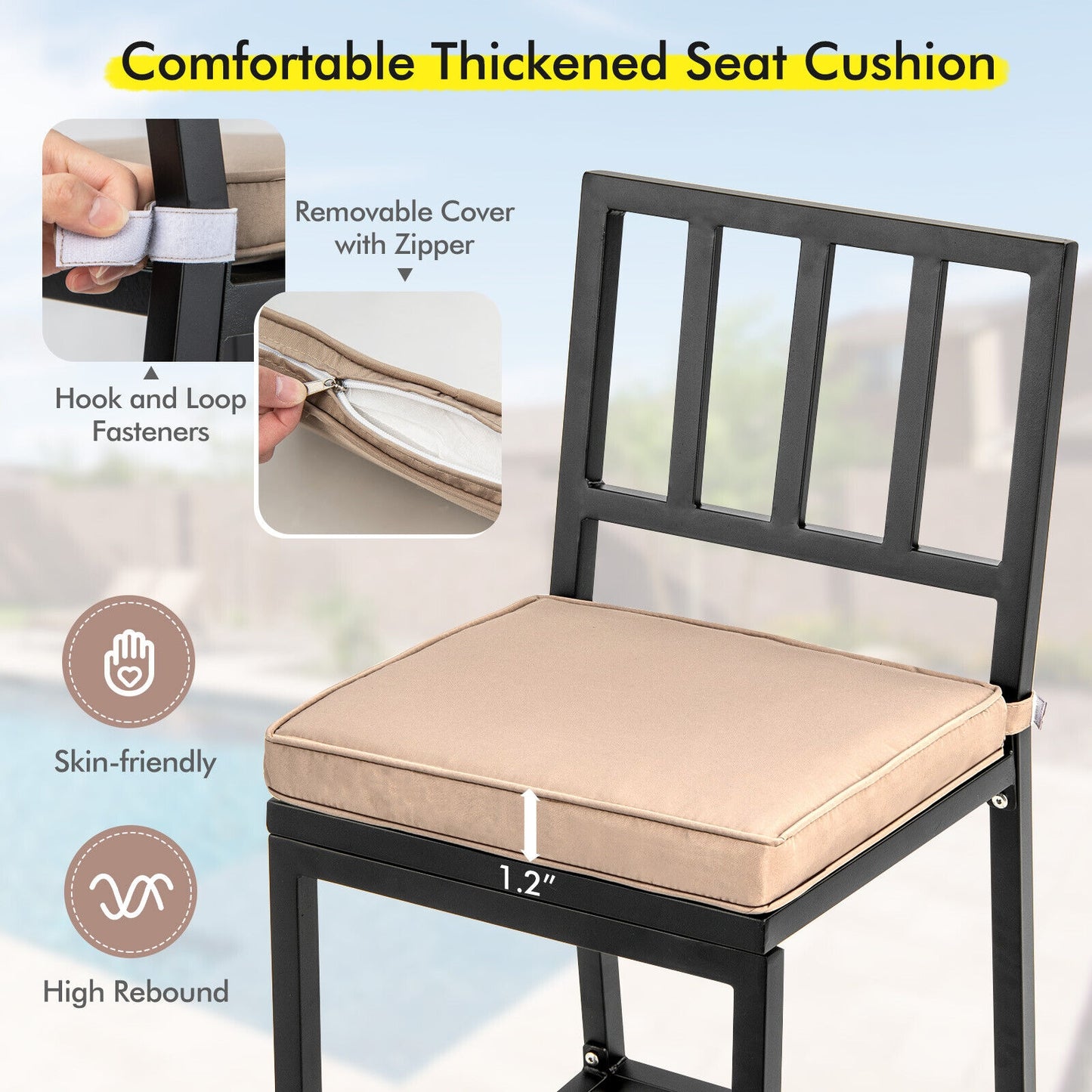 Patio Bar Chairs Set of 2, Detachable Cushion and Footrest, Black Bar Stools at Gallery Canada