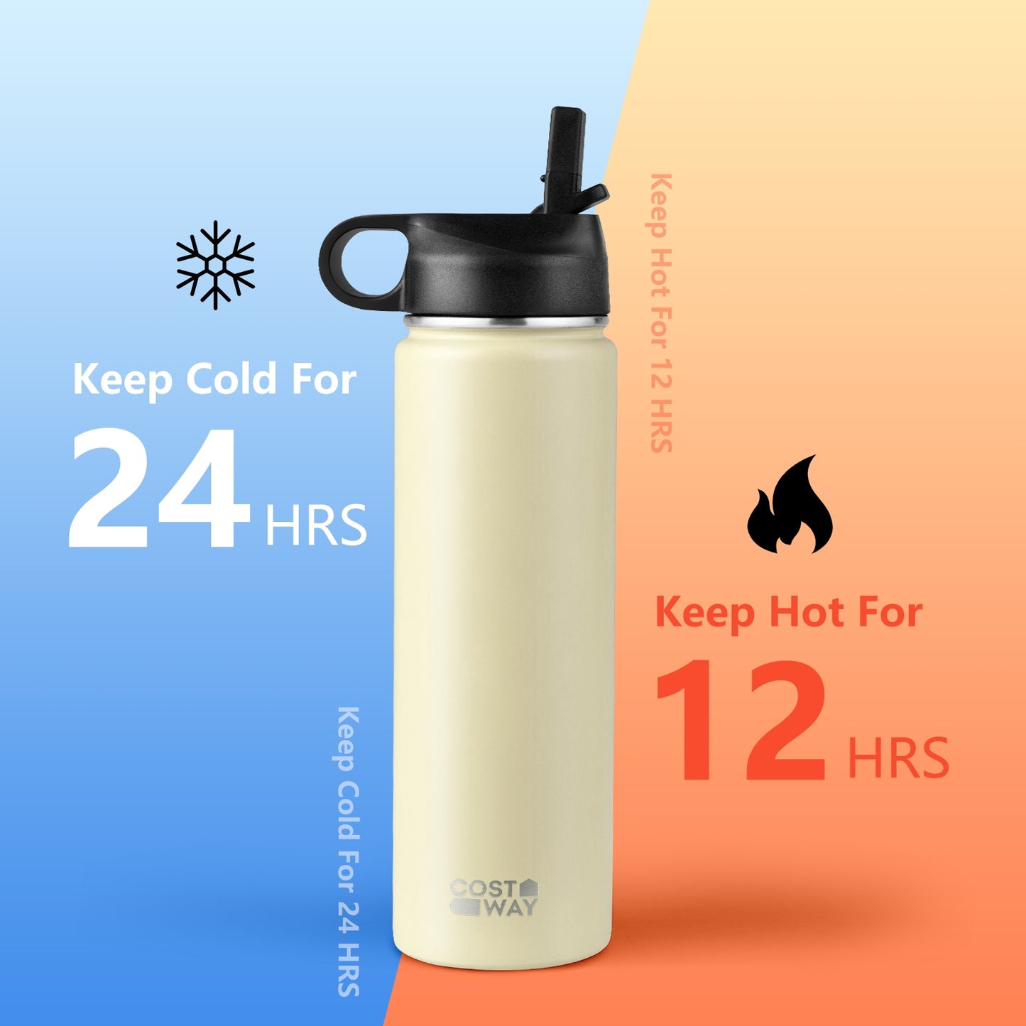 22 Oz Double-Walled Insulated Stainless Steel Water Bottle, Beige Kitchen Utensils at Gallery Canada
