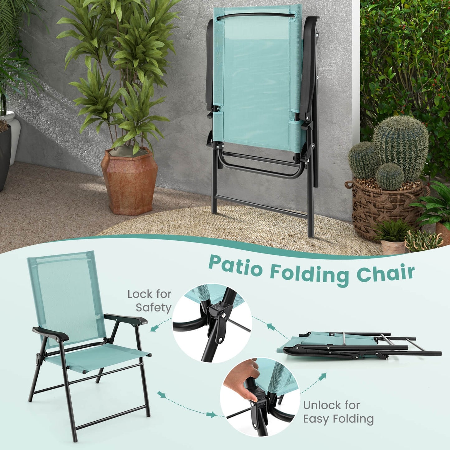 2 Set of Patio Dining Chair with Armrests and Metal Frame, Light Green Patio Dining Chairs at Gallery Canada