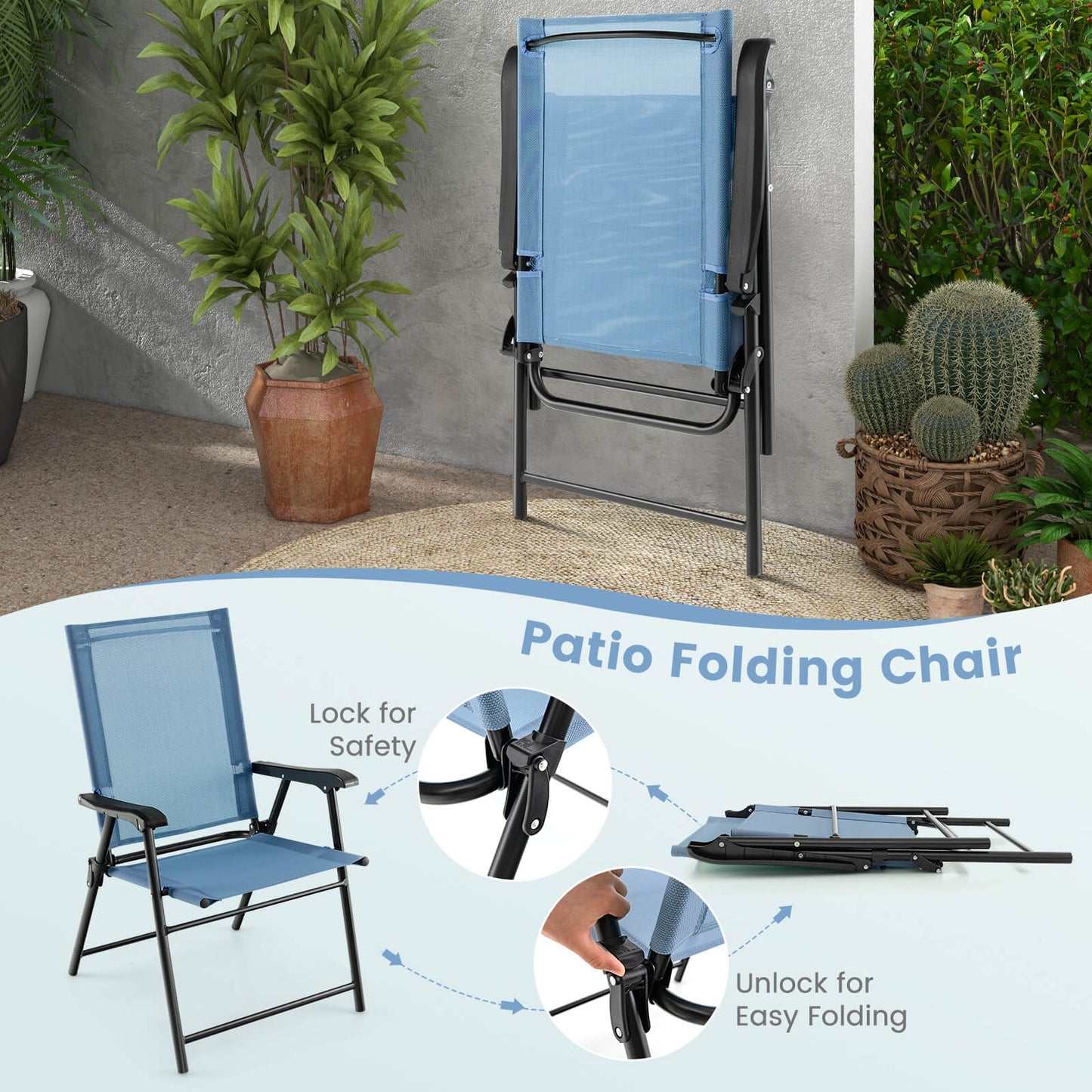 Patio Dining Chair With Armrests, Metal Frame, Blue Patio Dining Chairs at Gallery Canada