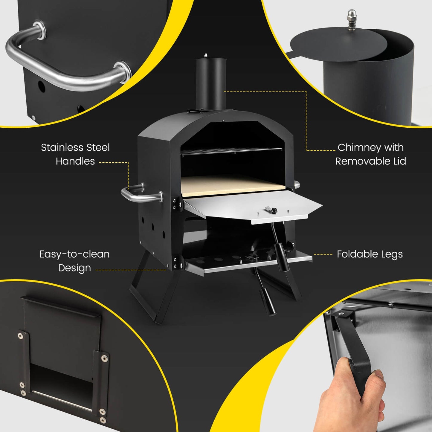 Outdoor Pizza Oven, Anti-Scalding Handles, Foldable Legs, Black Outdoor Grills at Gallery Canada