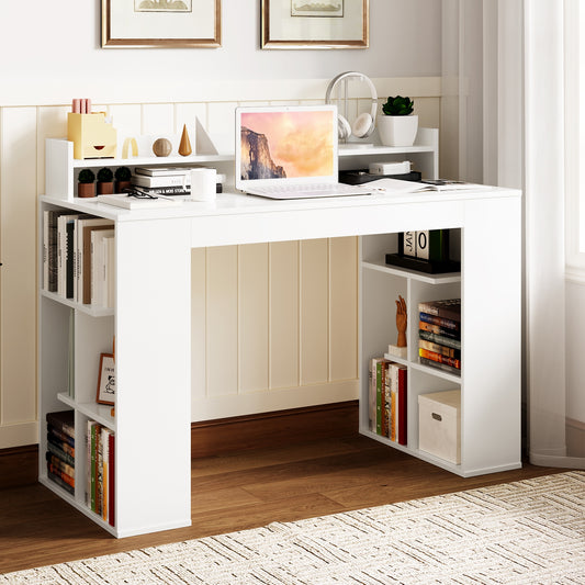 Computer Desk With Dual 3 Tier Bookshelf, Monitor Shelf, White Computer Desks White at Gallery Canada