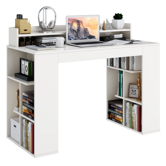 Office Computer Desk with Dual 3 Tier Bookshelf and Monitor Shelf, White at Gallery Canada