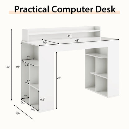 Office Computer Desk with Dual 3 Tier Bookshelf and Monitor Shelf, White