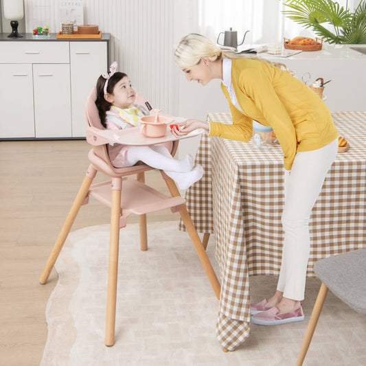 6 In 1 Convertible Highchair With Safety Harness, Removable Tray, Pink High Chairs Pink at Gallery Canada