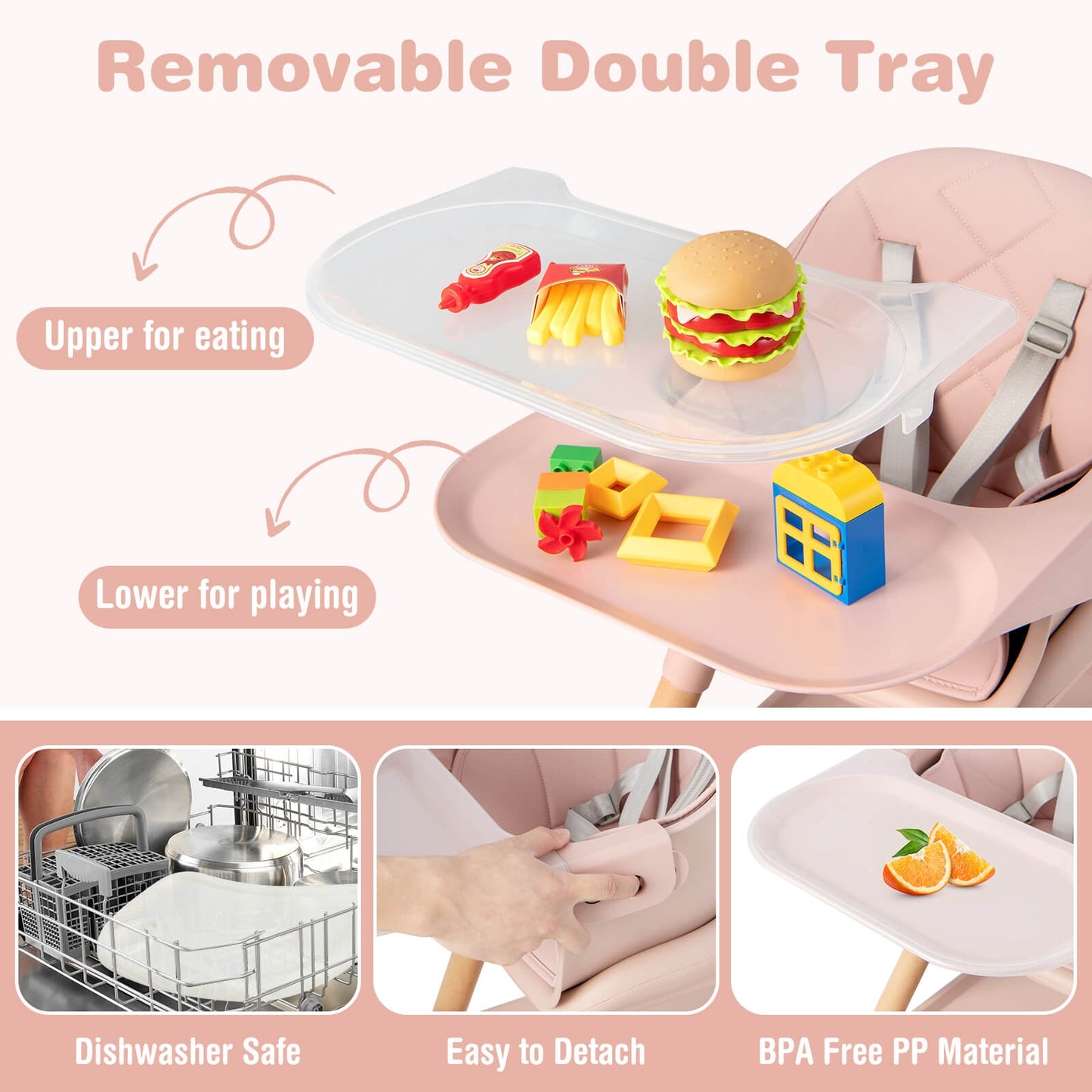 6 In 1 Convertible Highchair With Safety Harness, Removable Tray, Pink High Chairs at Gallery Canada