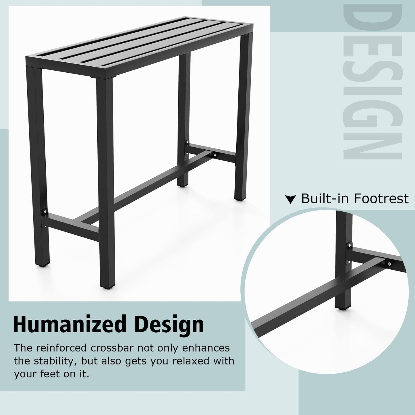 48/55 Inch Outdoor Bar Table, Waterproof Top, Heavy-Duty Metal Frame, M, Black Patio Dining Tables at Gallery Canada