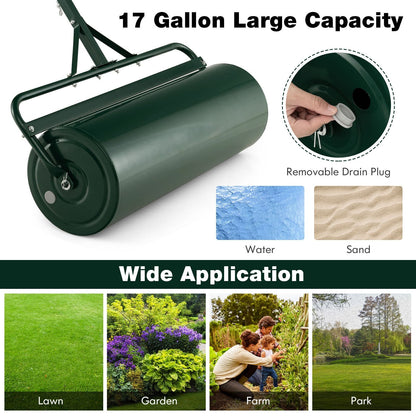 Metal Lawn Roller with Detachable Gripping Handle, Green