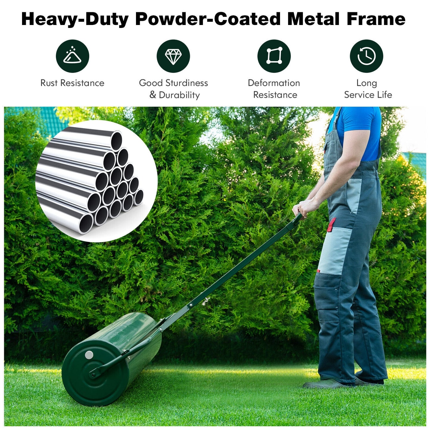 Metal Lawn Roller With Detachable Gripping Handle, Green Lawn Care Tools at Gallery Canada
