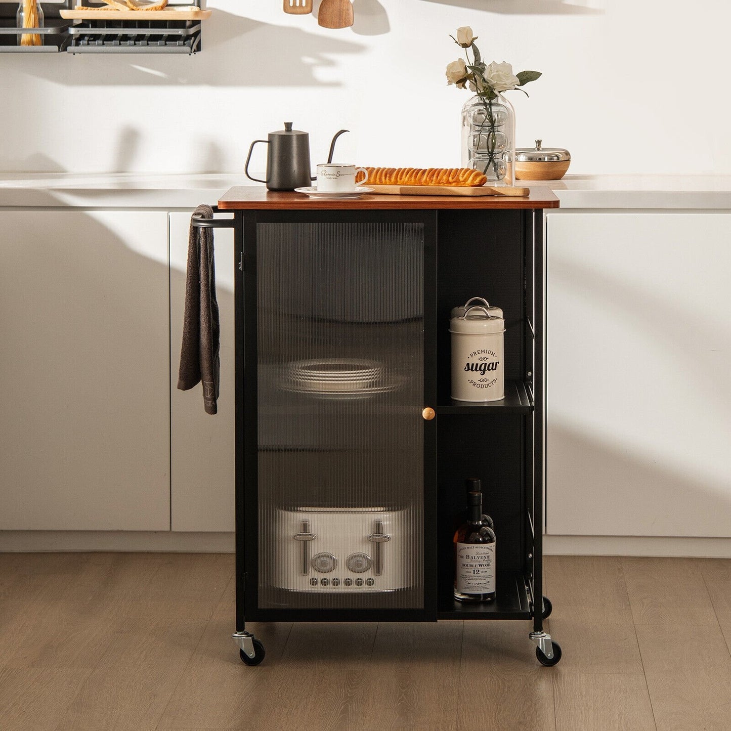 Mobile Serving Cart with Transparent Single Door Cabinet, Black at Gallery Canada