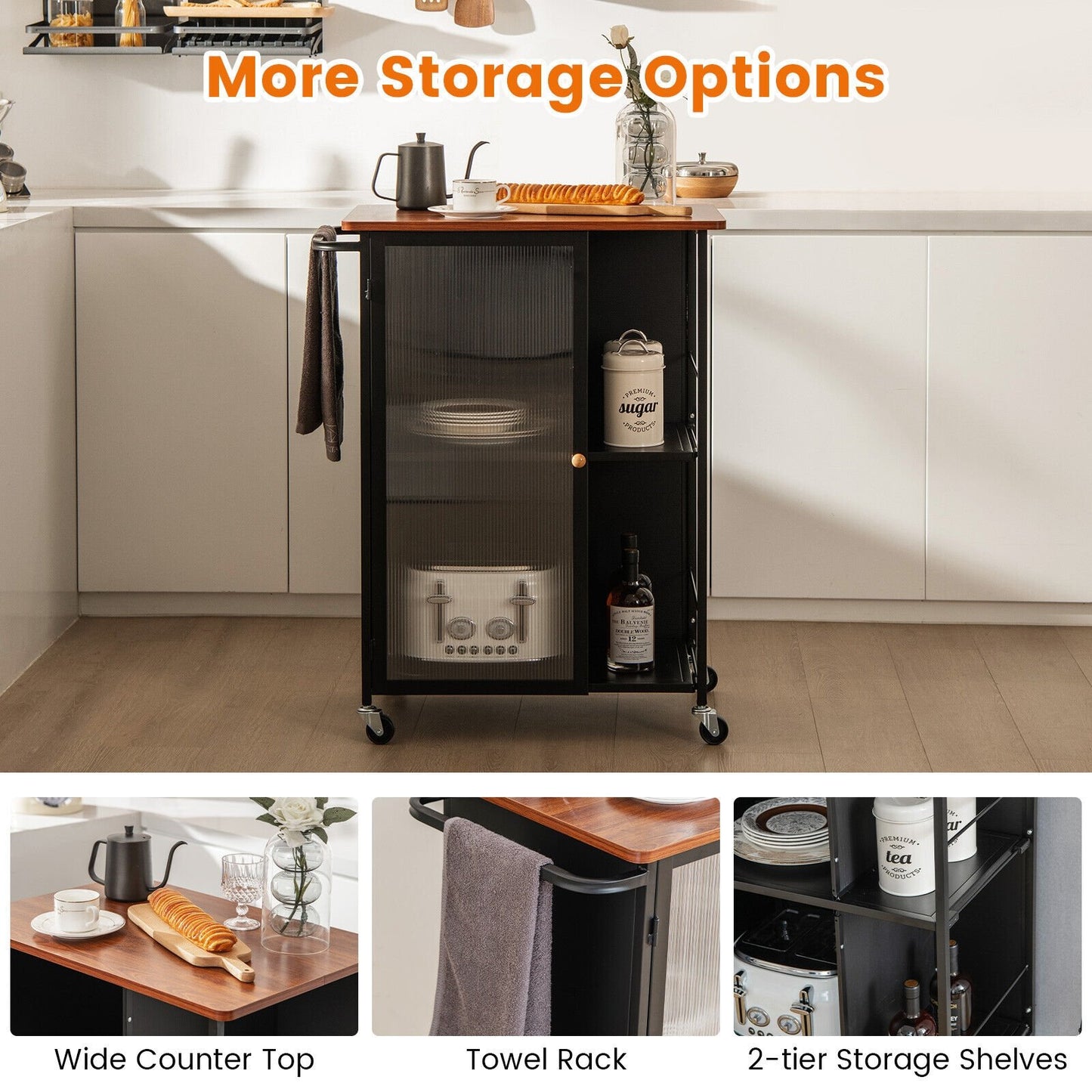 Mobile Serving Cart with Transparent Single Door Cabinet, Black at Gallery Canada