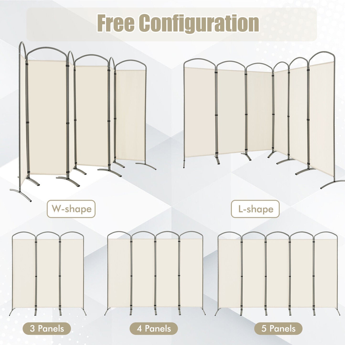 6 Feet 6-Panel Freestanding Folding Privacy Screen, White Room Dividers at Gallery Canada