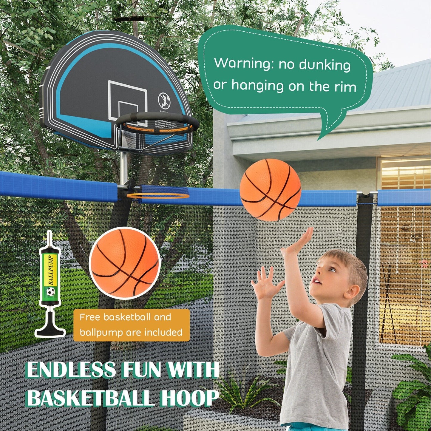 8/10 Feet Recreational Trampoline with Basketball Hoop-12 ft, Black