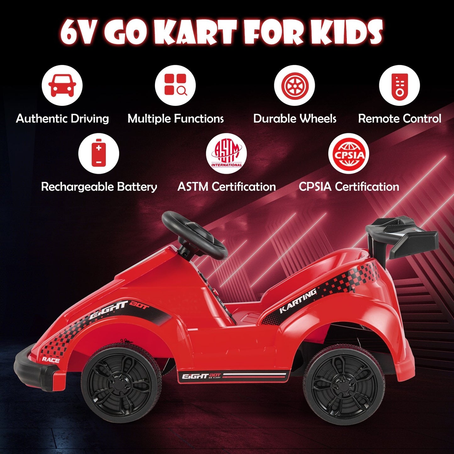 6V Kids Ride On Go Cart with Remote Control and Safety Belt, Red