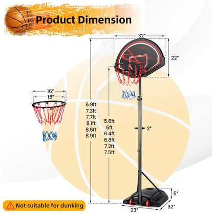 Portable Basketball Hoop Stand with Wheels and 2 Nets, Black