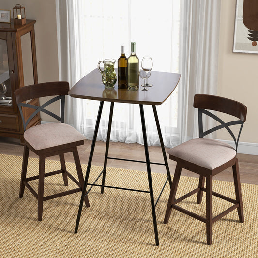 Wooden Swivel Bar Stools, 25 Inches, Cushioned Seat, Open X Back, Brown Bar Stools Brown at Gallery Canada