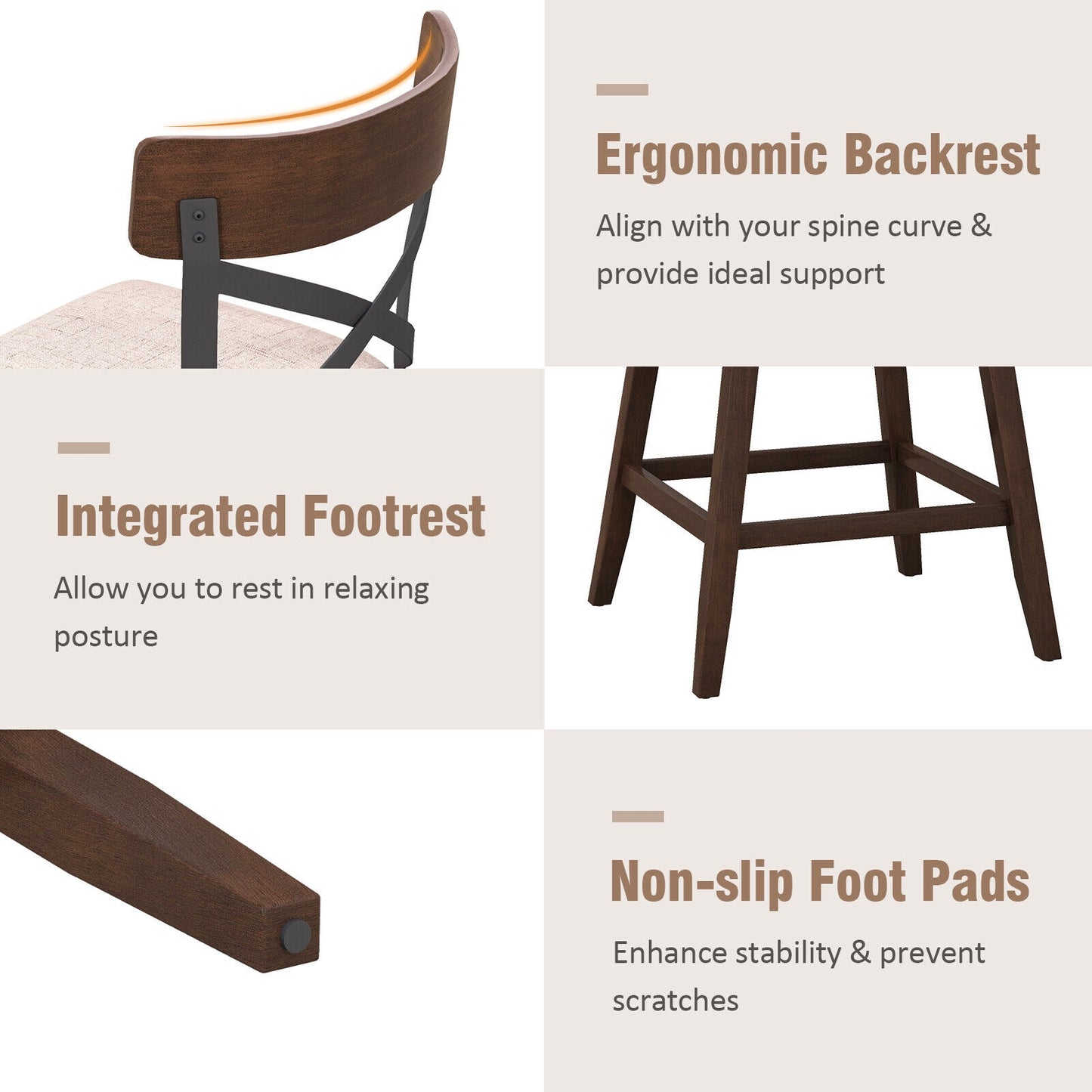 Set of 2 Wooden Swivel Bar Stools with Cushioned Seat and Open X Back-25 inches, Brown Bar Stools at Gallery Canada