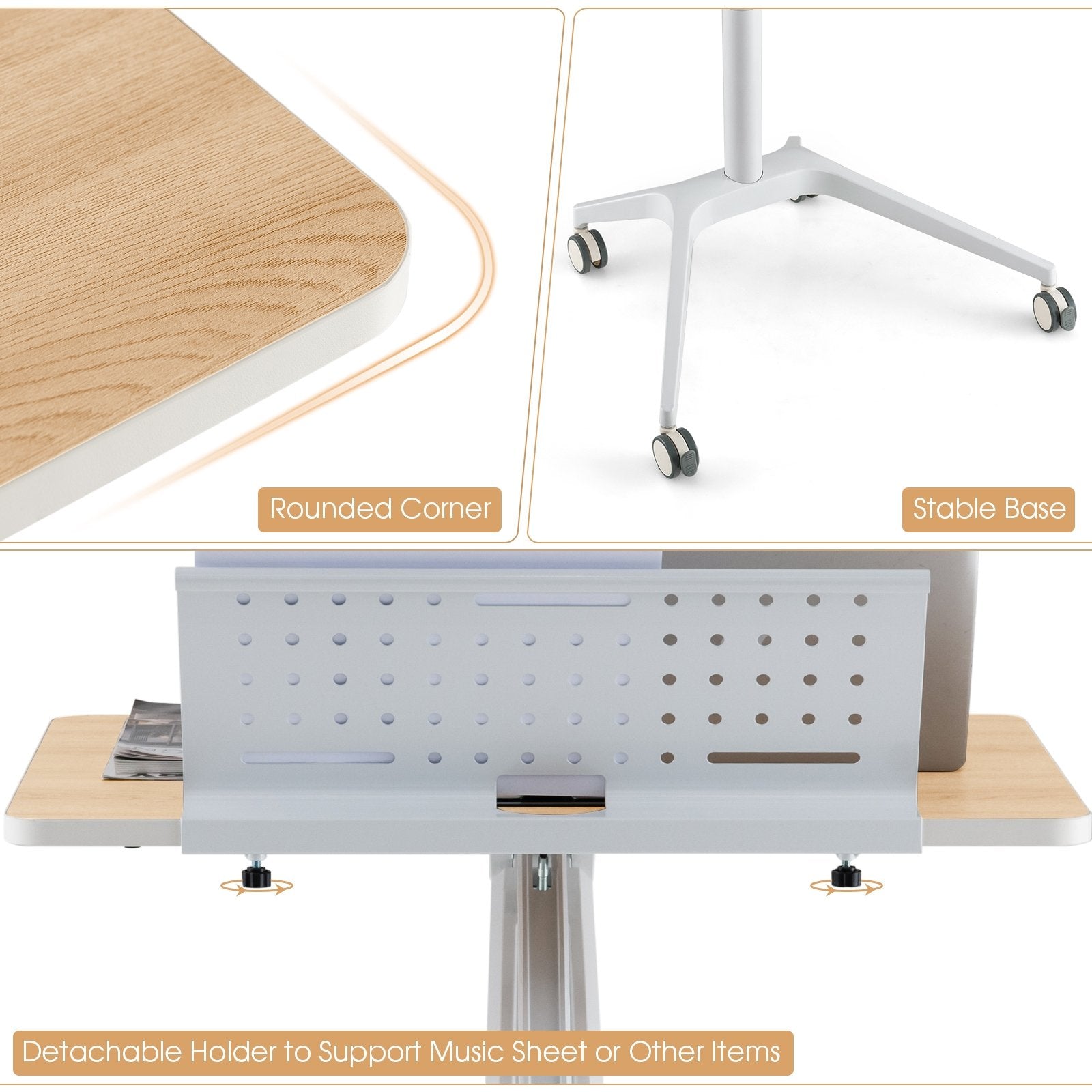 Height Adjustable Mobile Standing Desk with Detachable Holde, Natural at Gallery Canada
