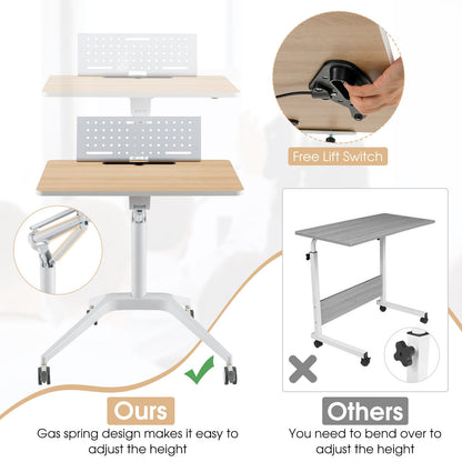 Height Adjustable Mobile Standing Desk with Detachable Holde, Natural at Gallery Canada