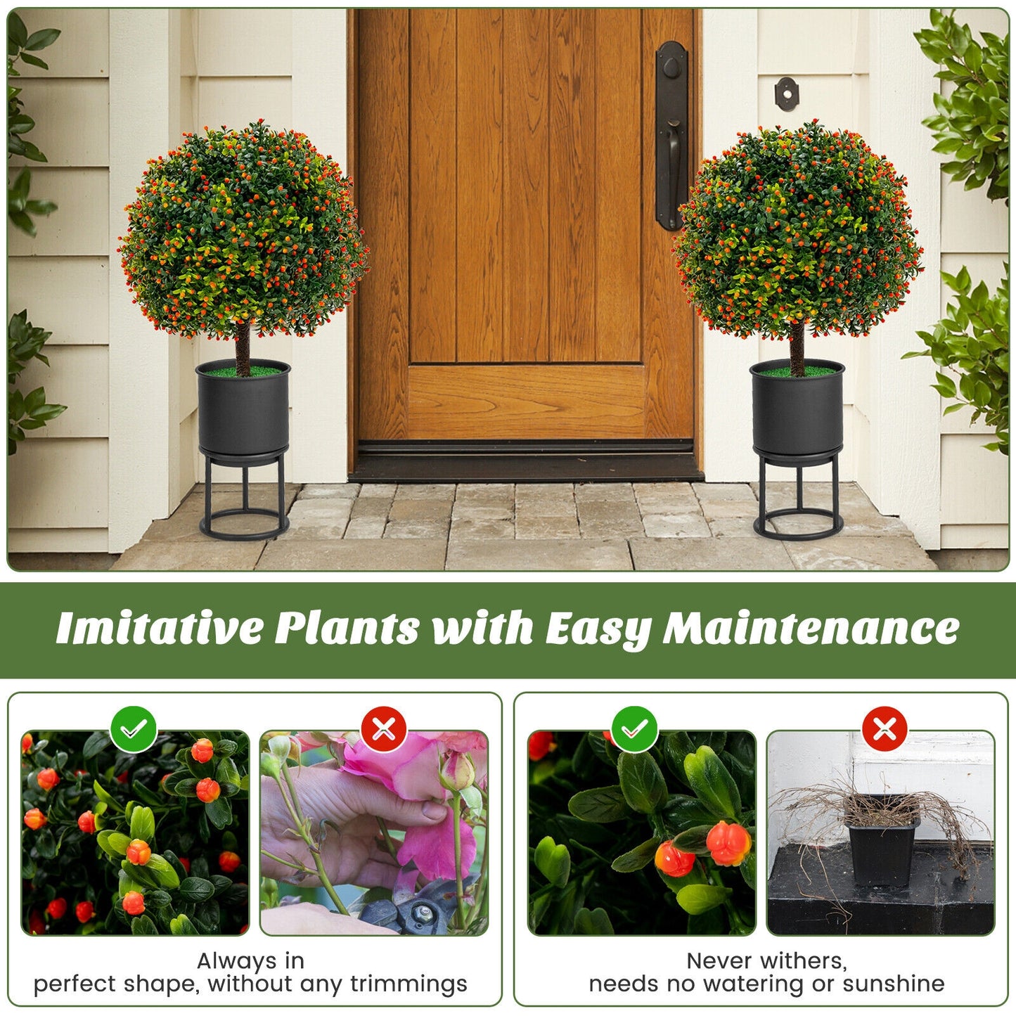 Artificial Boxwood Topiary Ball Tree, 2-Pack, Orange Fruit, Green Faux Plants at Gallery Canada