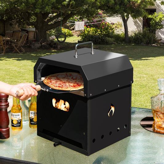 4-In-1 Outdoor Portable Pizza Oven, 12 Inch Pizza Stone, Black