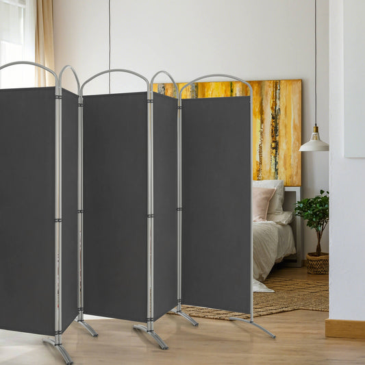 6 Feet 6-Panels Freestanding Folding Privacy Screen, Gray Room Dividers Gray at Gallery Canada