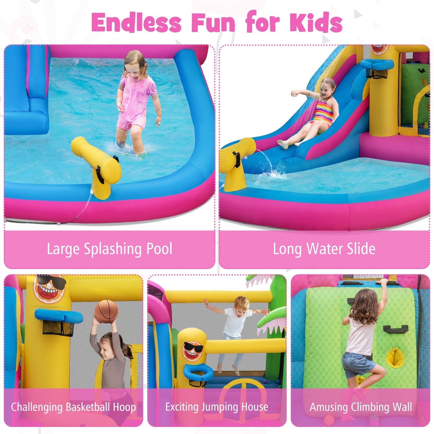Inflatable Bounce Castle, Water Slide, 735W Blower, Multicolor Bounce House at Gallery Canada