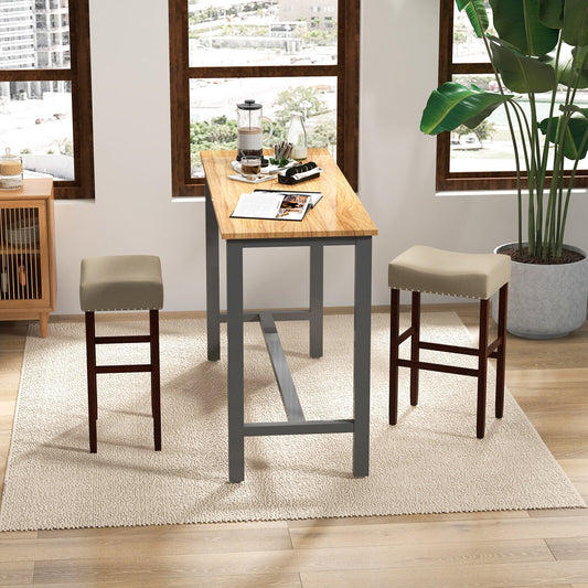 2 Set Upholstered Bar Stool, 29 Inch Height, Solid Rubber Wood Legs, Beige Bar Stools Beige at Gallery Canada