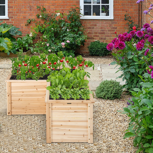 24 Inch L-Shaped Wooden Raised Garden Bed, Open-Ended Base, Natural Raised Garden Beds Natural at Gallery Canada
