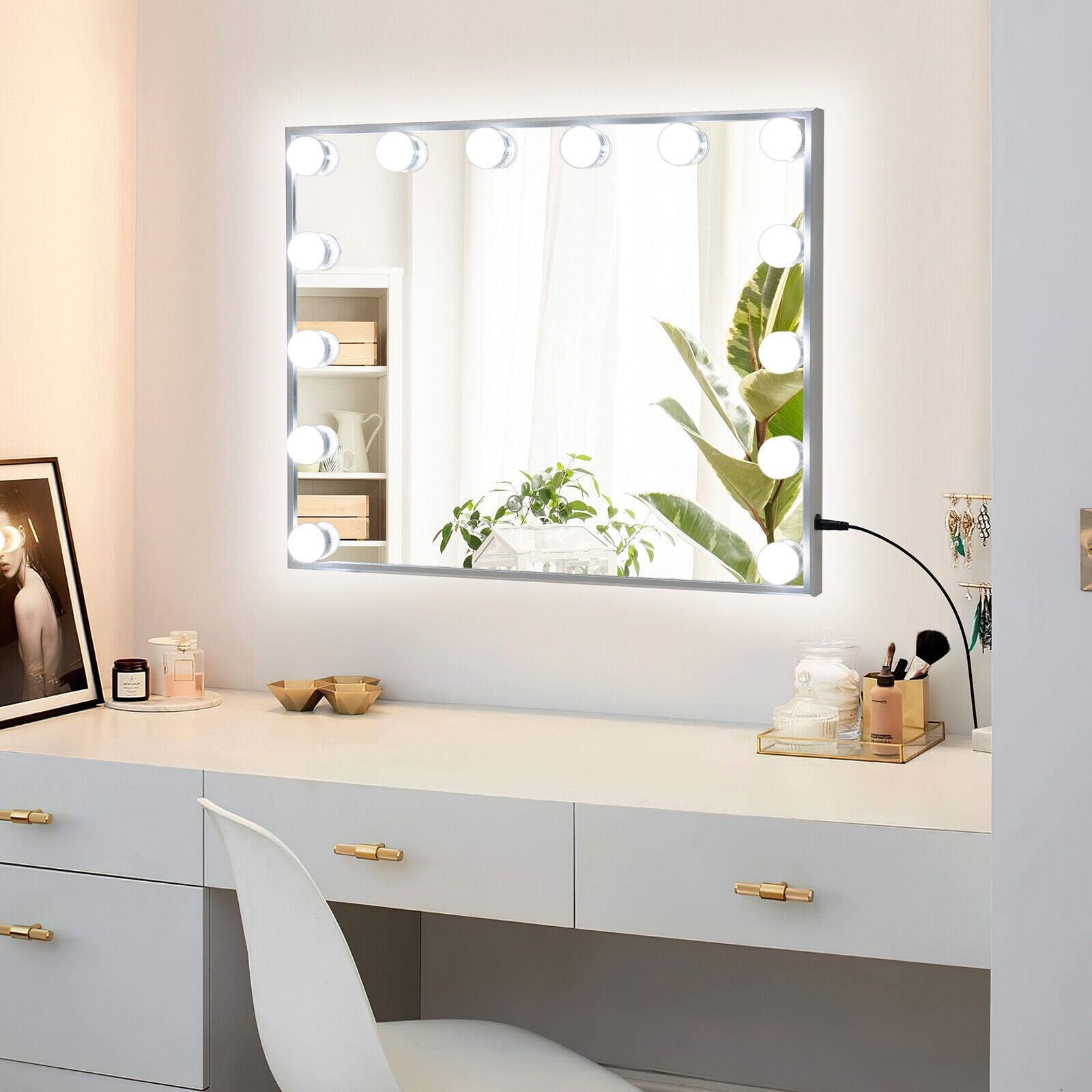 2-in-1 Vanity Mirror with 14 Dimmable LED Bulbs, Silver at Gallery Canada