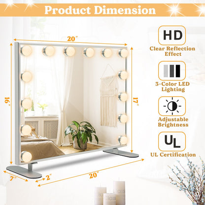 2-in-1 Vanity Mirror with 14 Dimmable LED Bulbs, Silver