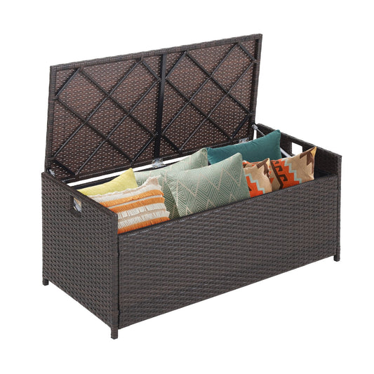 34 Gallon Patio Storage Bench with Seat Cushion and Zippered Liner, Brown