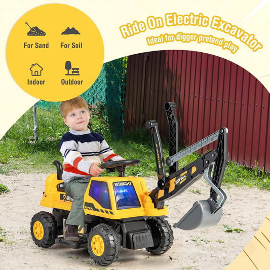 Kids ASTM Certificated Powered Ride On Bulldozer with Front Digger Shovel, Yellow Powered Ride On Toys Yellow at Gallery Canada