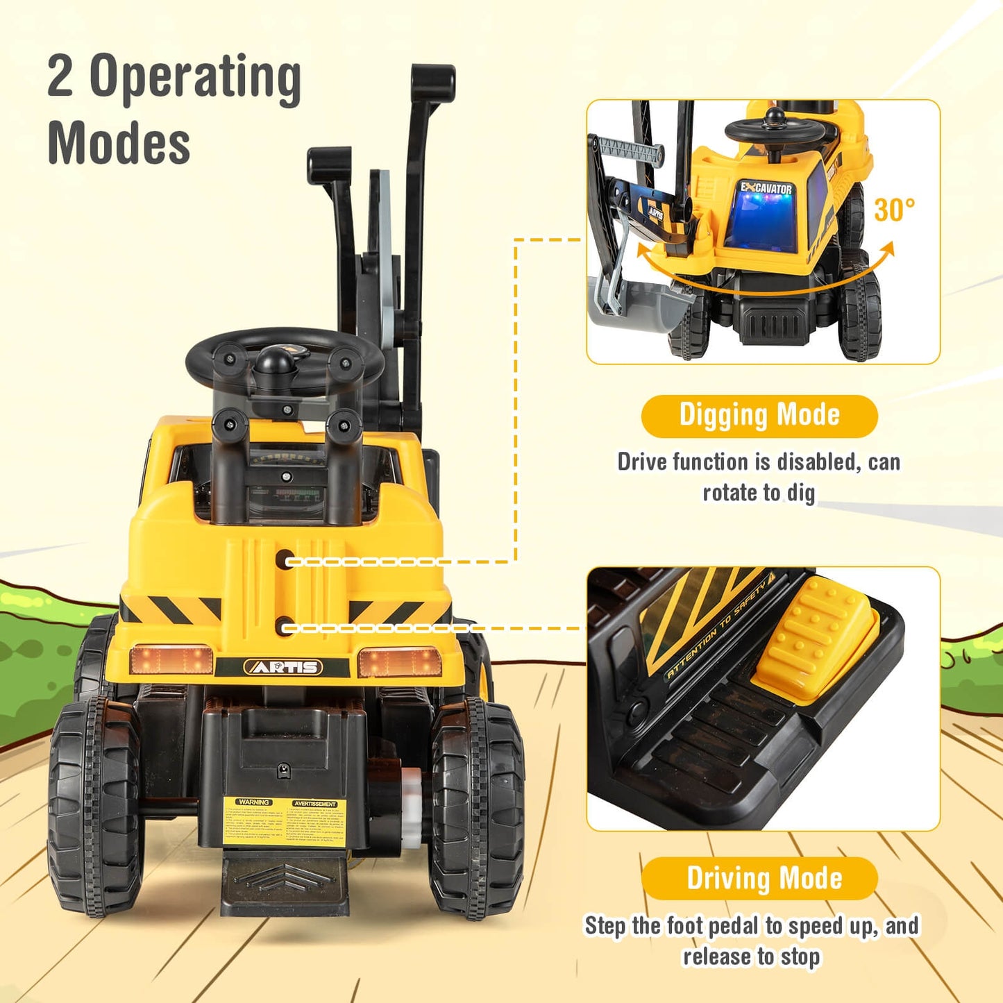 Kids ASTM Ride On Bulldozer With Front Digger Shovel, Yellow Powered Ride On Toys at Gallery Canada