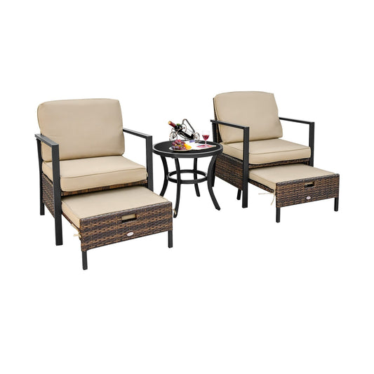 5 Pieces Patio Wicker Conversation Set with Soft Cushions for Garden Yard, Beige at Gallery Canada