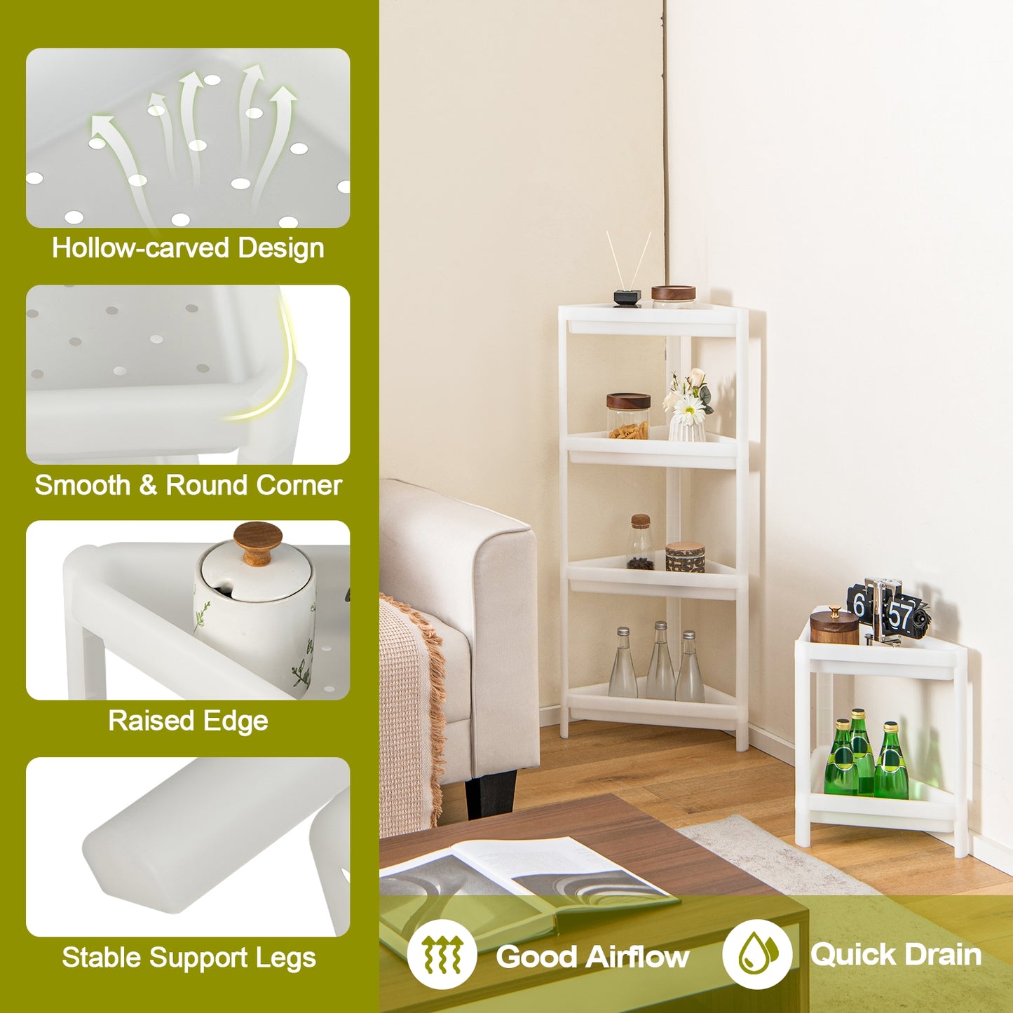 2 Pack 3-Tier Detachable Floor Corner Shower Shelf with Drainage Holes, White Kitchen Organization at Gallery Canada
