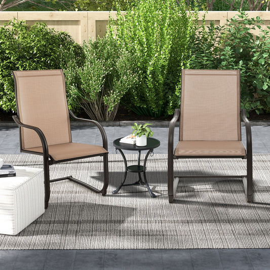 2 C-Spring Motion Patio Dining Chairs, Breathable Fabric, Brown