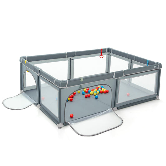 Portable Extra-Large Safety Baby Fence with Ocean Balls and Rings, Gray at Gallery Canada