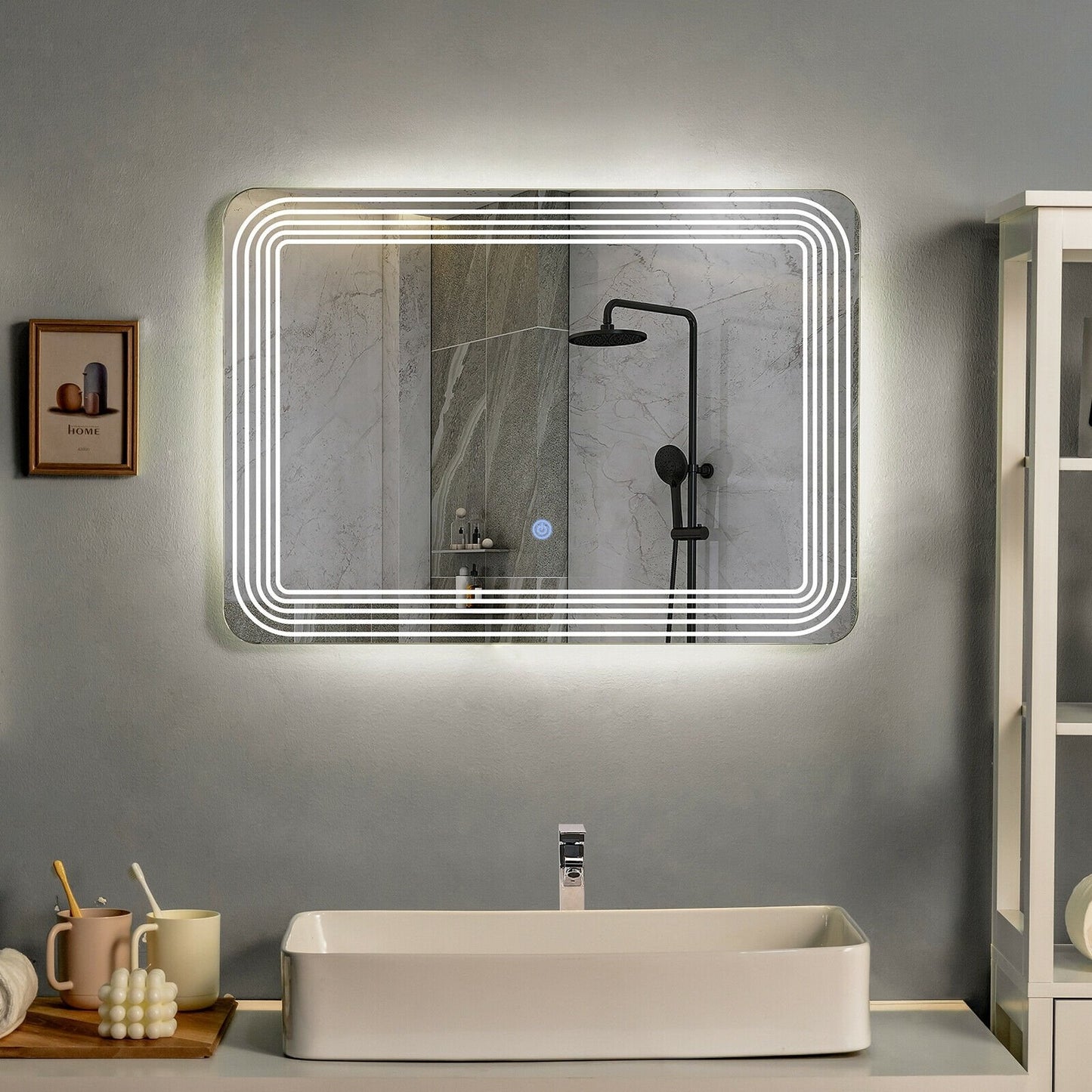 LED Bathroom Vanity Wall-Mount Mirror with Touch Button, White