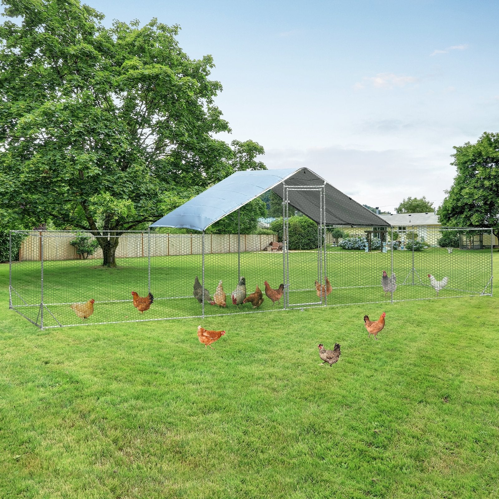 Large Walk-in Metal Chicken Coop with Cover for Farm Backyard, Silver at Gallery Canada