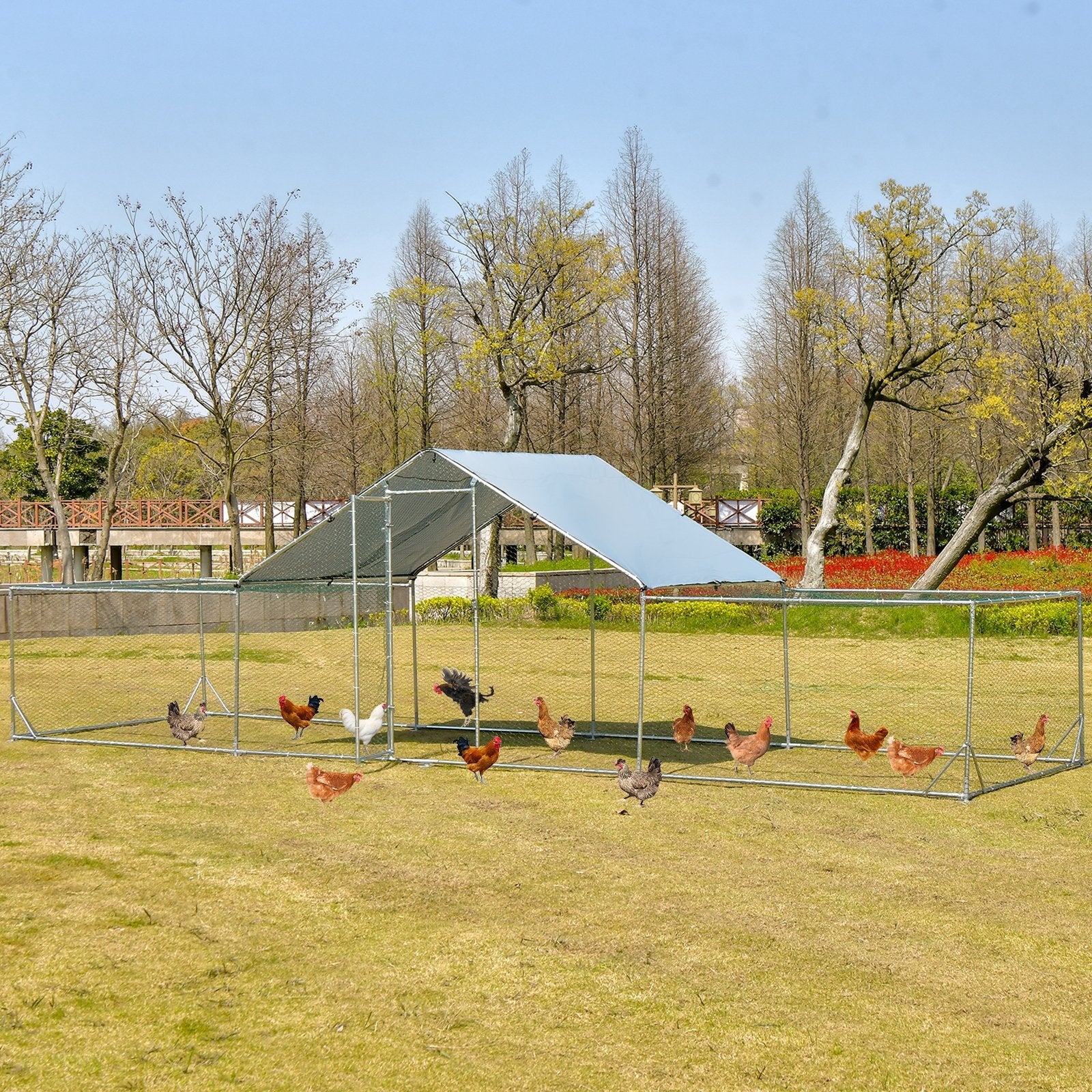 Large Walk-in Metal Chicken Coop with Cover for Farm Backyard, Silver at Gallery Canada