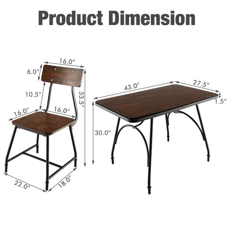 43 x 27.5 Inch Industrial Style Dining Table with Adjustable Feet, Rustic Brown